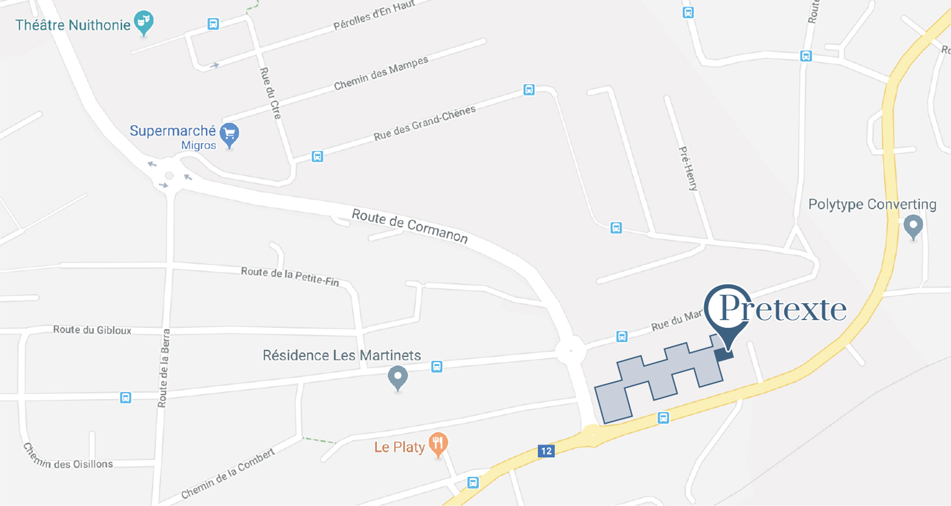 Carte aérienne de la situation du salon Pretexte - coiffure & esthétique